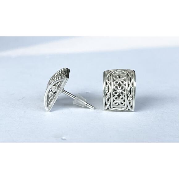 ATI Vintage 925 Silver Filigree Scroll Celtic-style Stud Rectangle Earrings 12mm - Picture 3 of 7